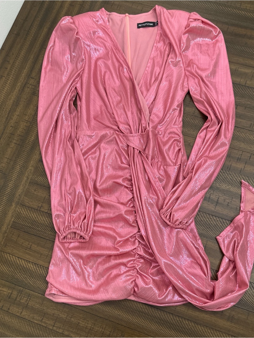 PrettyLittleThing Metallic Pink Wrap Dress